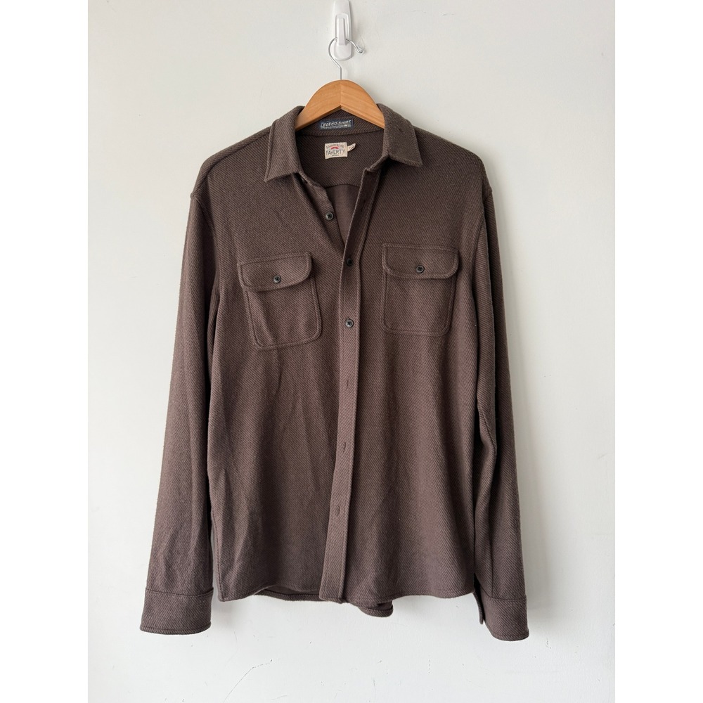 Faherty Legend Shirt Mens Medium Brown Knit Long Sleeve Button Down Flannel